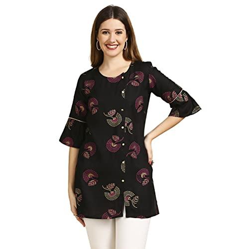 anubhutee black floral print straight short cotton kurti for women