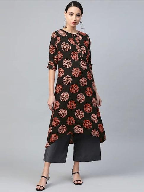 anubhutee black printed high low kurti