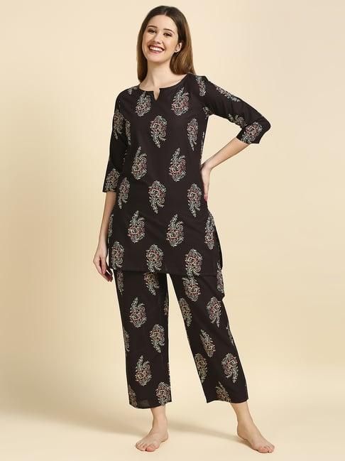 anubhutee black printed kurti pyjama set