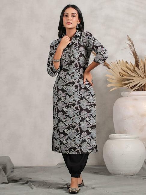 anubhutee black printed straight kurta