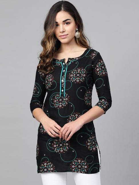 anubhutee black printed straight kurti