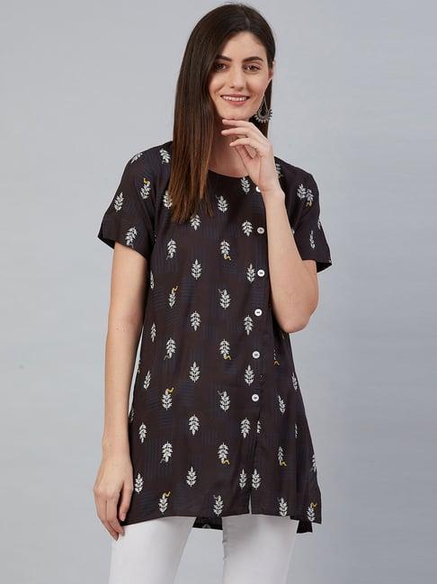 anubhutee black printed straight kurti