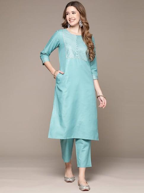 anubhutee blue embellished kurta pant set