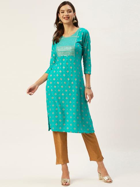 anubhutee blue embroidered straight kurta