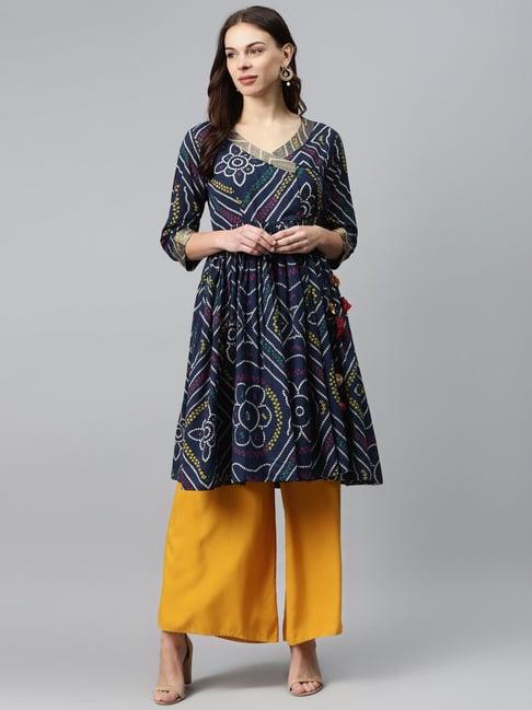 anubhutee blue printed angrakha kurta