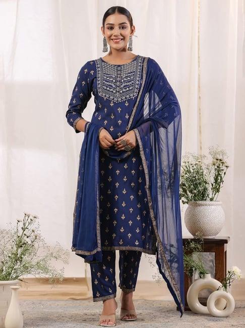 anubhutee blue printed kurta pant set with dupatta