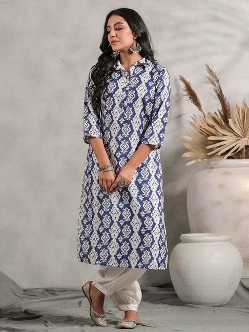 anubhutee blue printed straight kurta