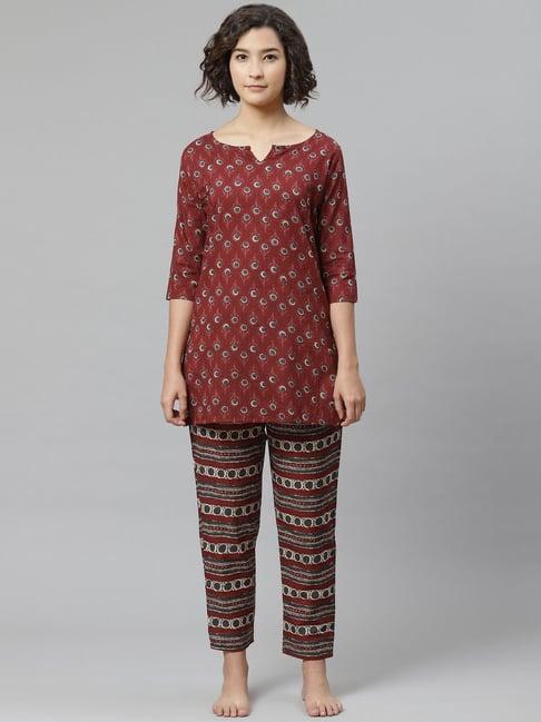 anubhutee brown printed kurti pyjama set