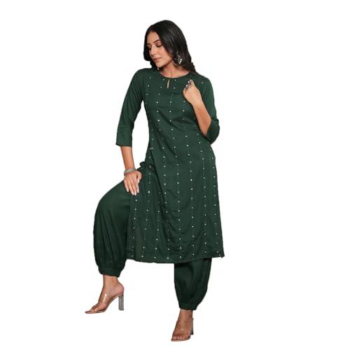 anubhutee dark green mirror work embellished straight kurta