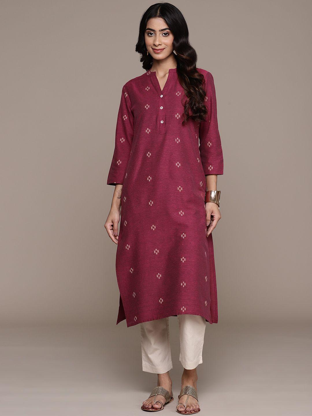 anubhutee ethnic motifs embroidered mandarin collar kurta