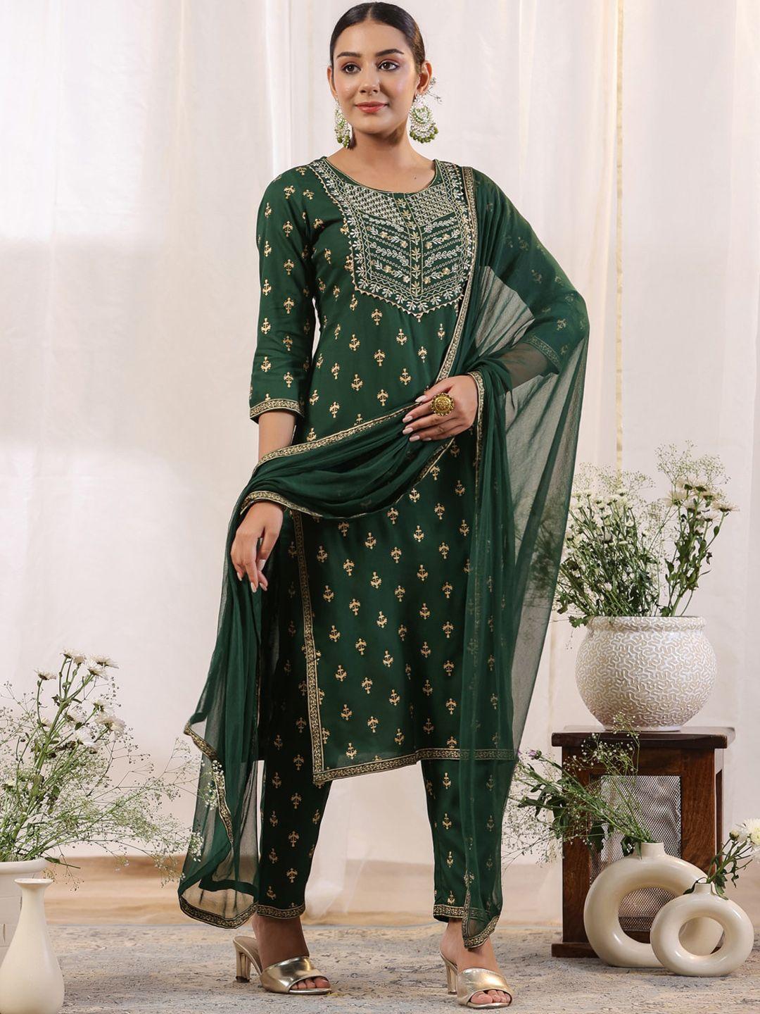 anubhutee ethnic motifs embroidered regular gotta patti kurta with trousers & dupatta