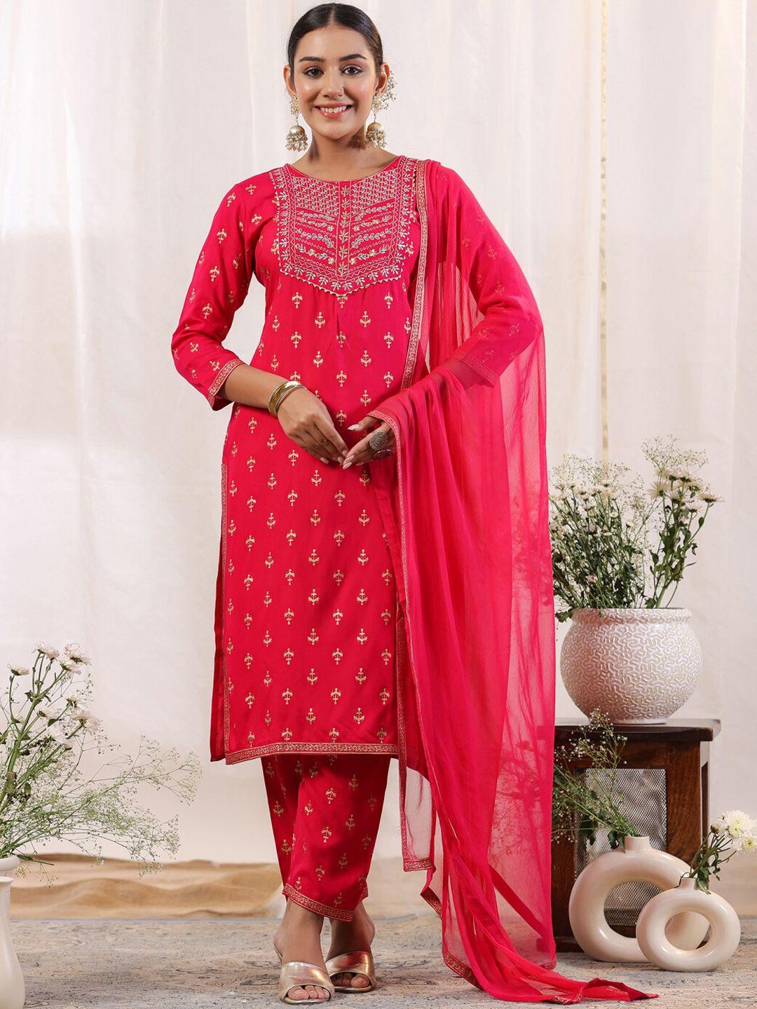 anubhutee ethnic motifs embroidered regular gotta patti kurta with trousers & dupatta