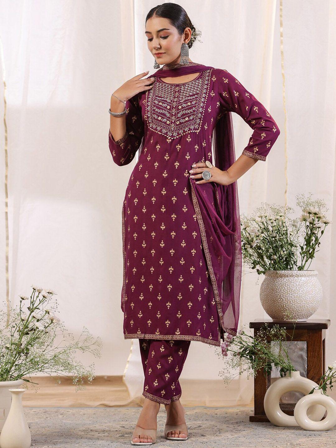 anubhutee ethnic motifs embroidered regular gotta patti kurta with trousers & dupatta