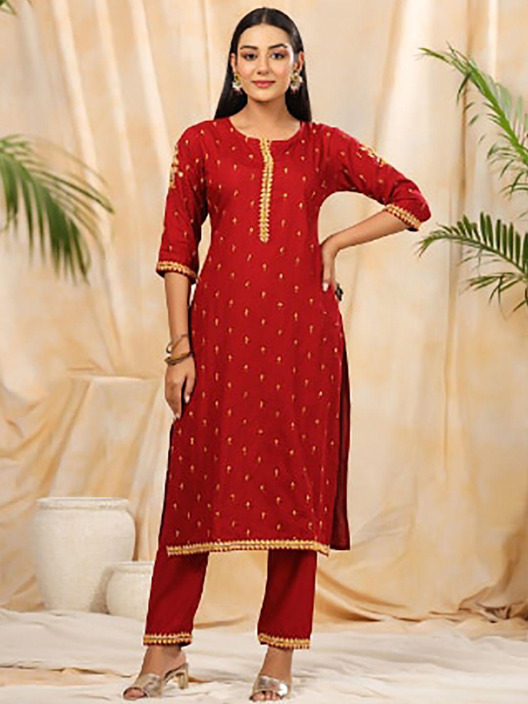 anubhutee ethnic motifs embroidered sequinned straight kurta with trousers