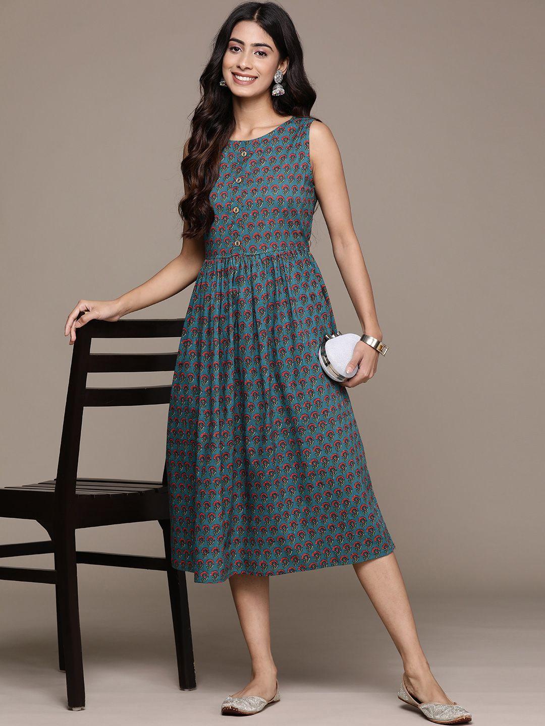 anubhutee ethnic motifs print a-line midi dress