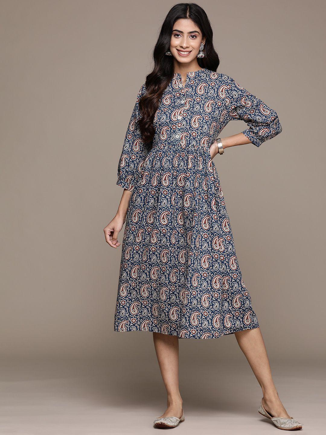 anubhutee ethnic motifs print cotton a-line midi dress