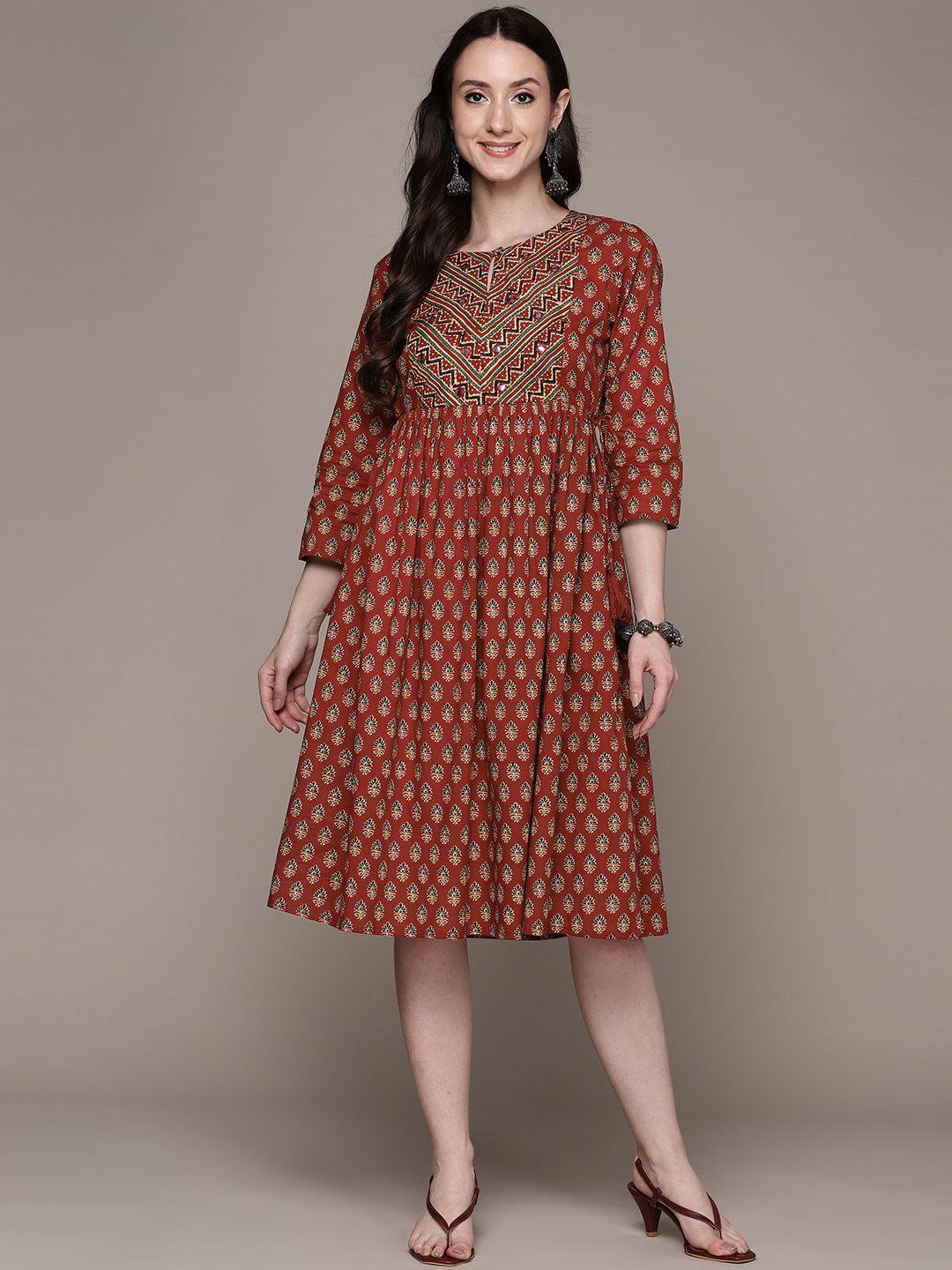 anubhutee ethnic motifs printed a-line dress
