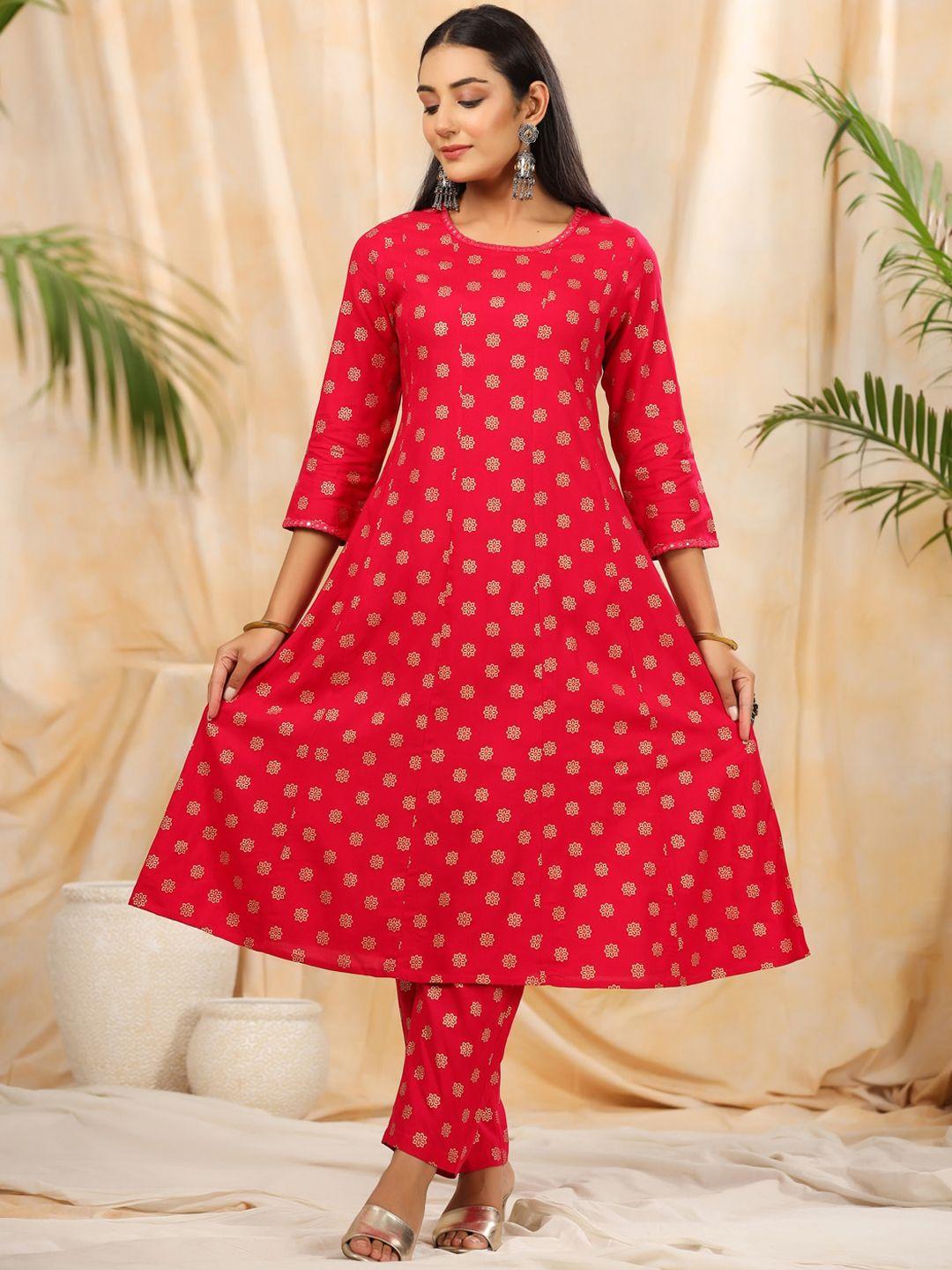 anubhutee ethnic motifs printed a-line kurta with trousers