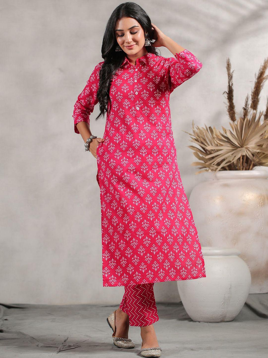 anubhutee ethnic motifs printed pure cotton kurta with trousers