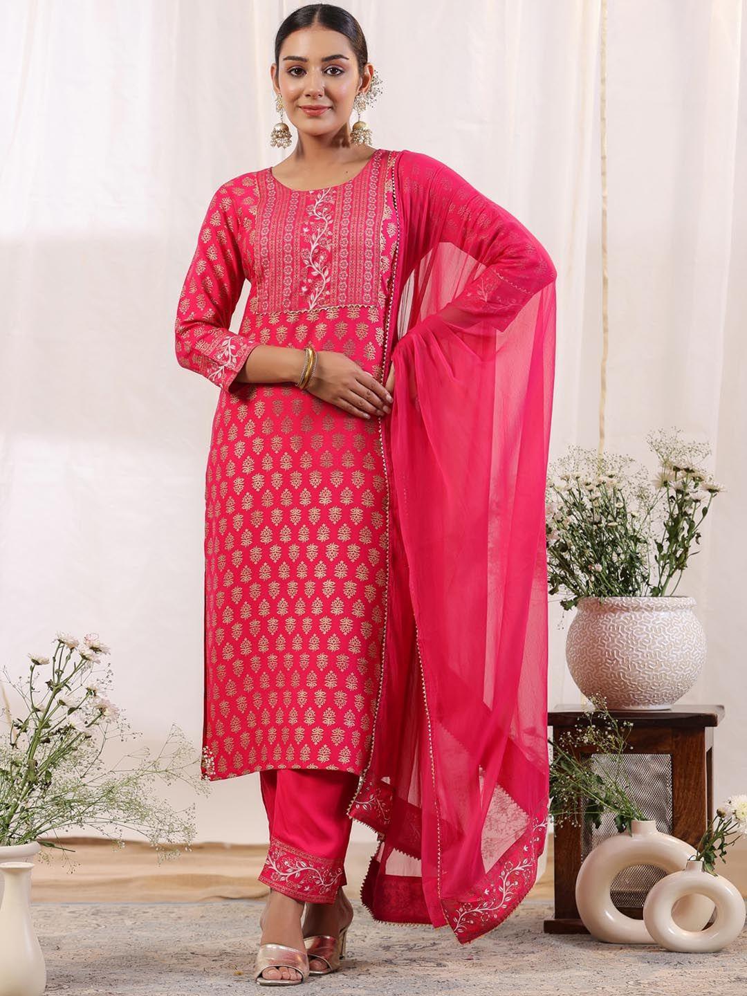 anubhutee ethnic motifs printed regular gotta patti kurta with trousers & dupatta