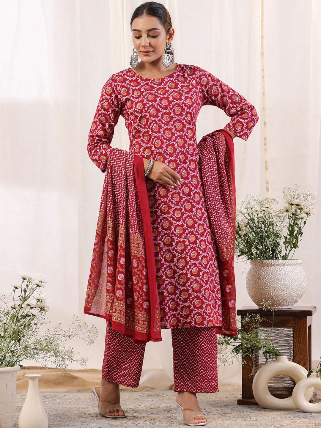 anubhutee ethnic motifs printed regular pure cotton kurta with trousers & dupatta