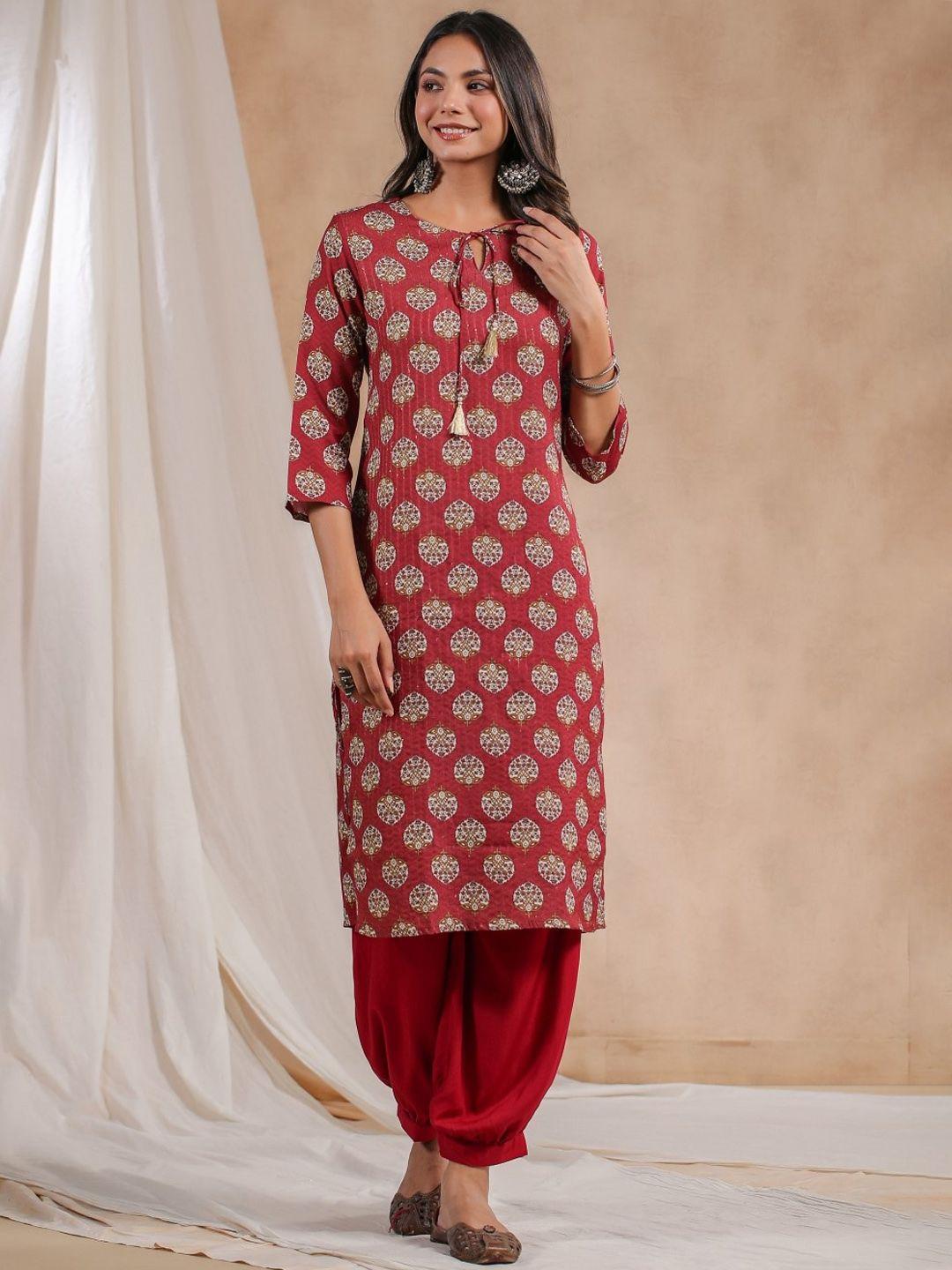 anubhutee ethnic motifs printed sequinned silk kurta