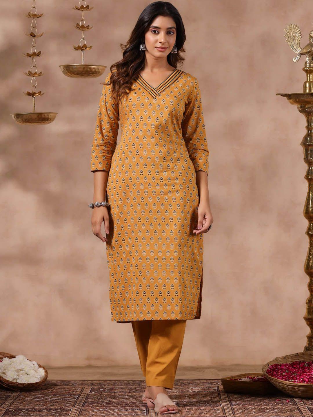 anubhutee ethnic motifs printed straight pure cotton kurta with trousers