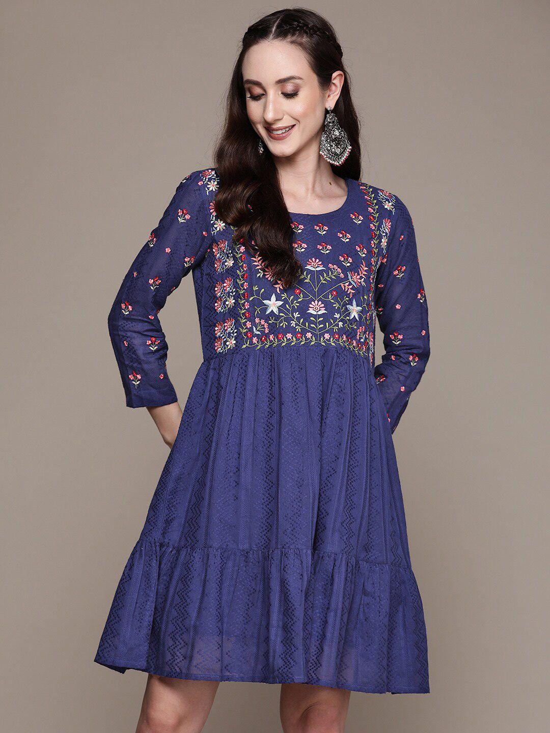 anubhutee floral embroidered a-line cotton ethnic dress