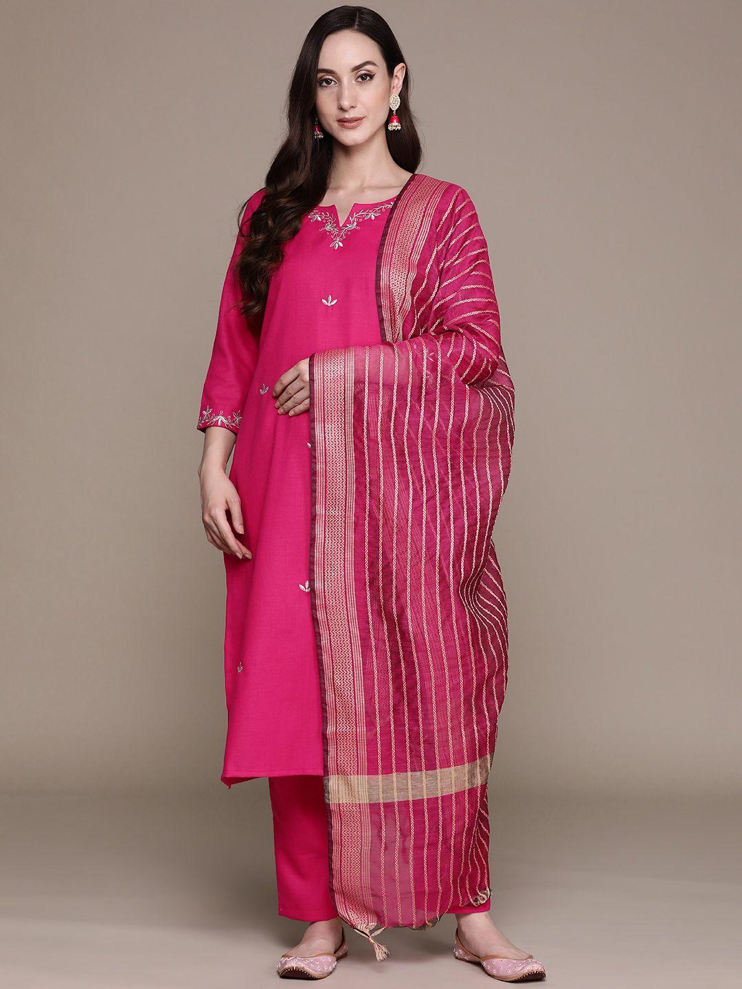 anubhutee floral embroidered regular thread work kurta with trousers & with dupatta