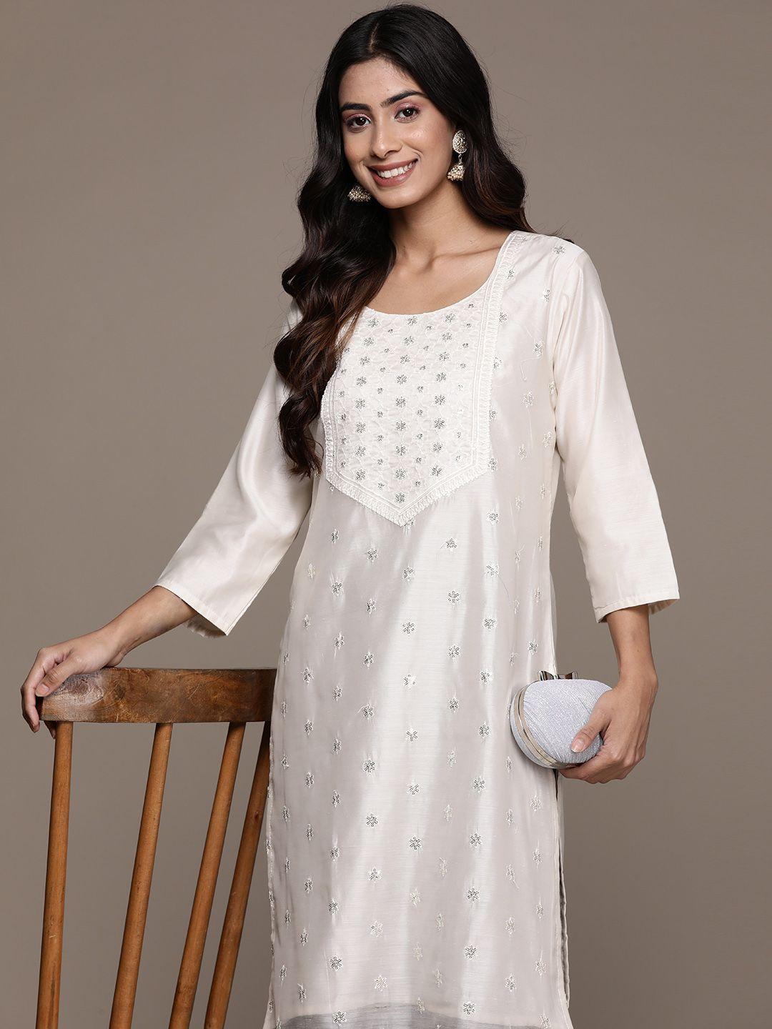 anubhutee floral embroidered sequinned kurta