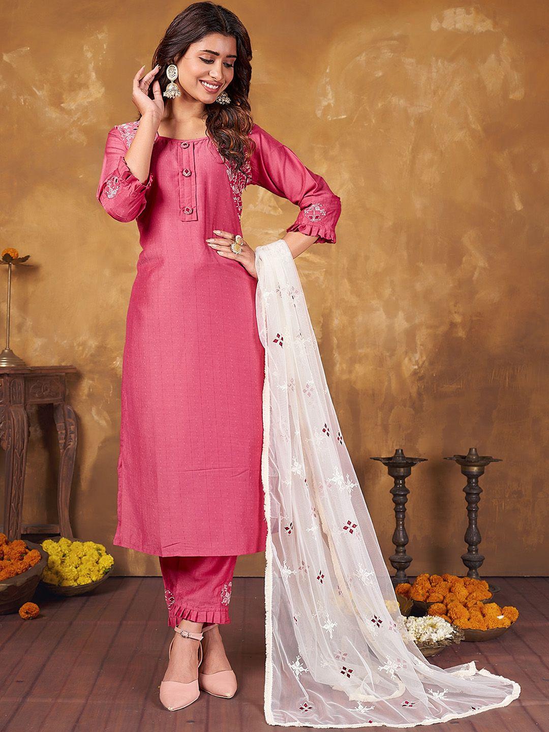 anubhutee floral embroidered thread work kurta with trousers & dupatta