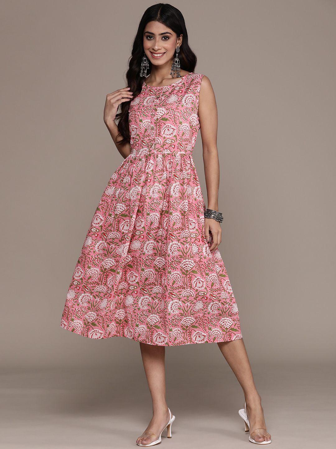 anubhutee floral print a-line cotton midi dress