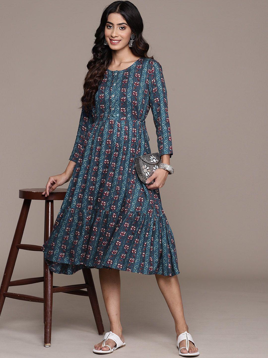 anubhutee floral print tiered fit & flare ethnic dress