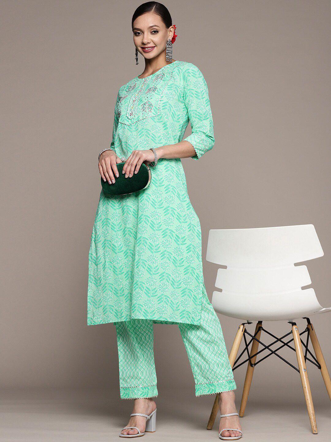 anubhutee floral printed gotta patti pure cotton kurta with trousers