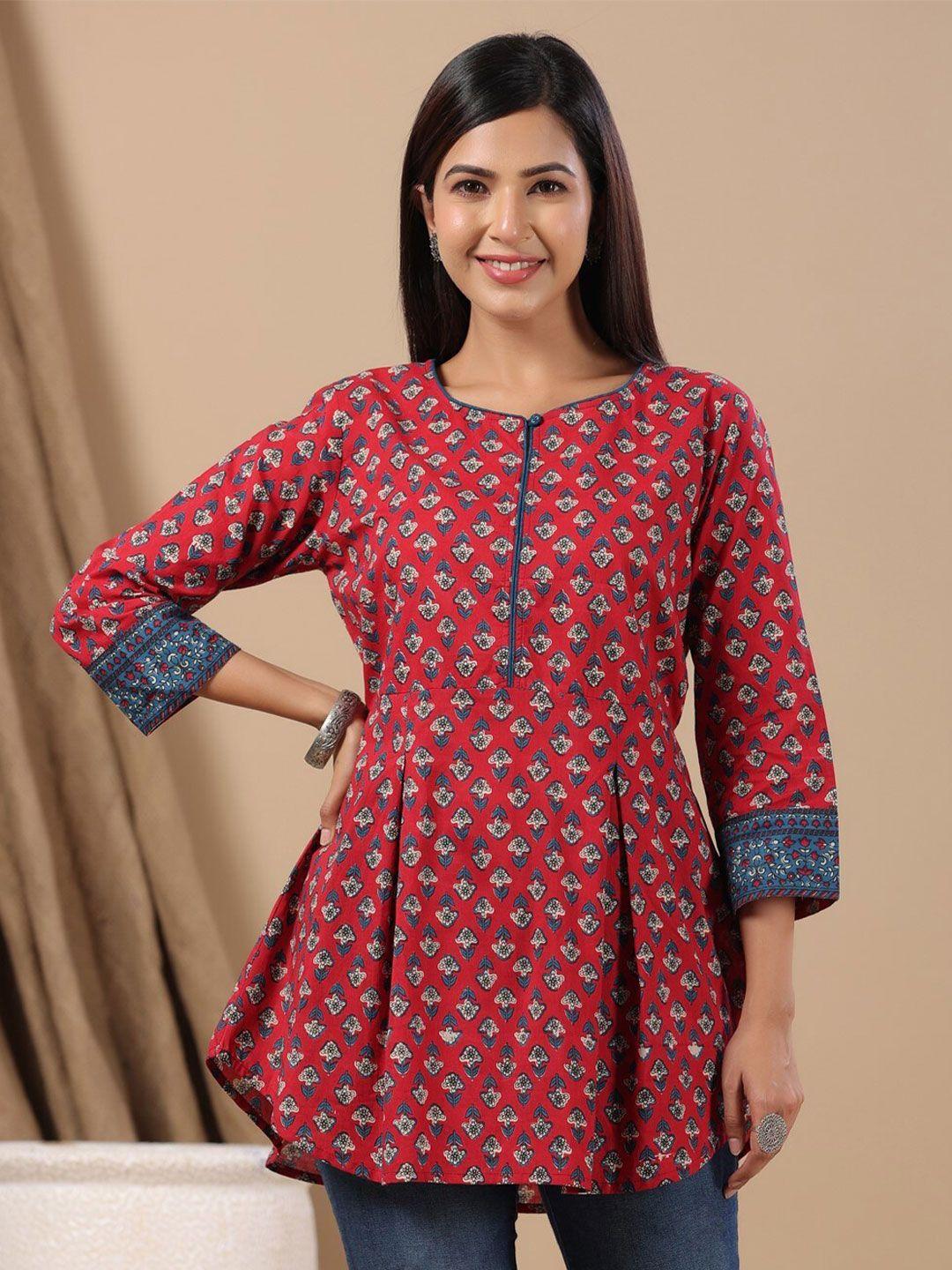 anubhutee floral printed pure cotton pleated a-line kurti