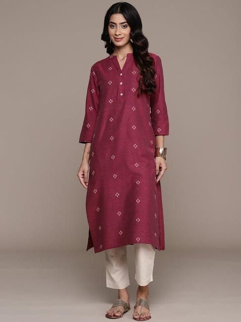 anubhutee fuchsia cotton embroidered straight kurta