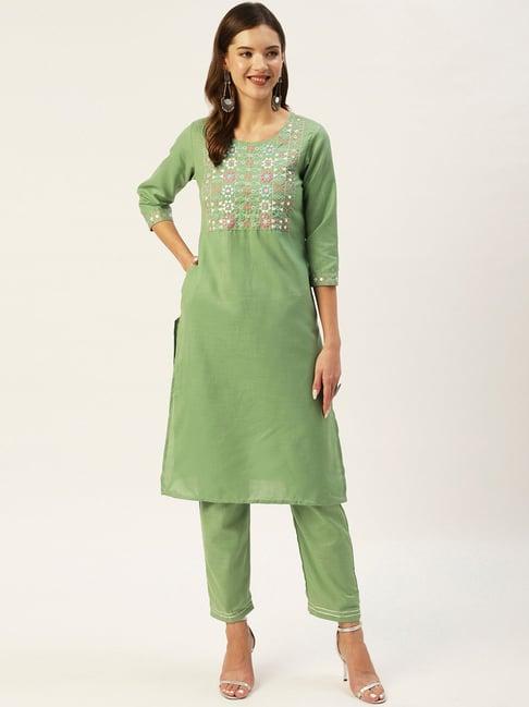 anubhutee green embroidered kurta pant set