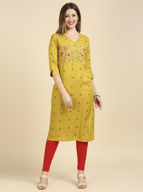 anubhutee green embroidered straight kurta