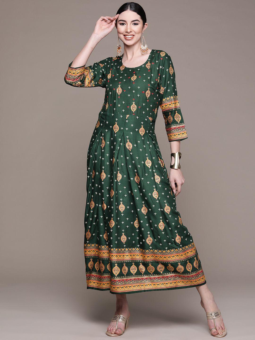 anubhutee green ethnic motifs ethnic a-line maxi dress