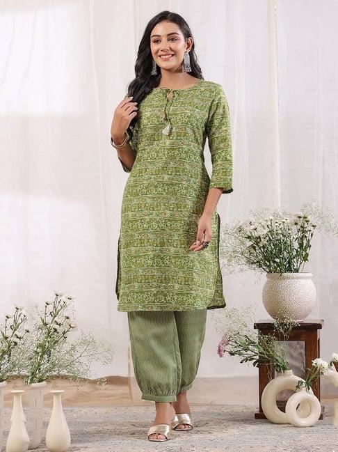 anubhutee green printed kurta & salwar