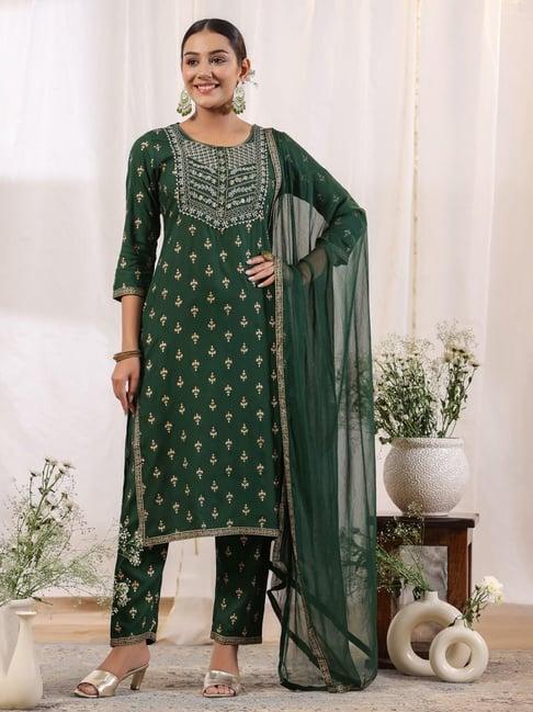 anubhutee green printed kurta pant set with dupatta