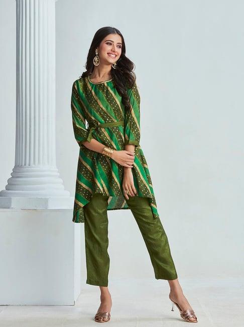 anubhutee green printed kurti pant set