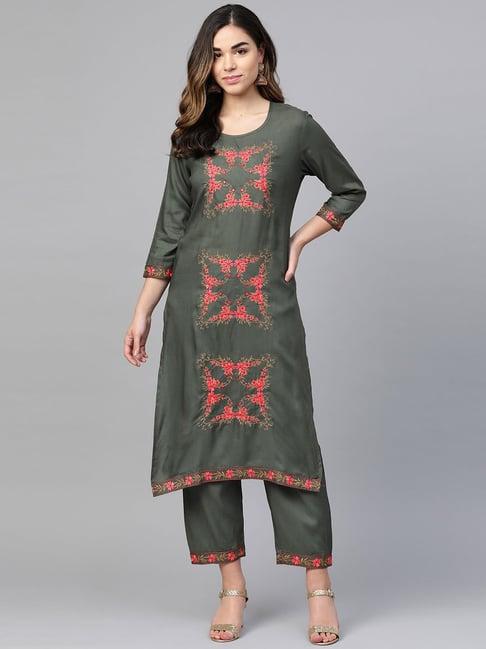 anubhutee grey embroidered kurta pant set