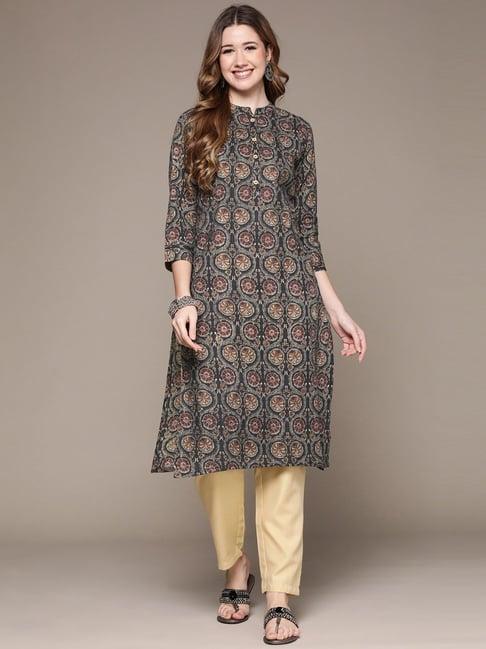 anubhutee grey pure cotton woven pattern kurta pant set