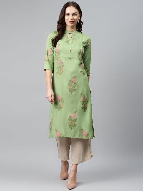 anubhutee light green floral print straight kurta