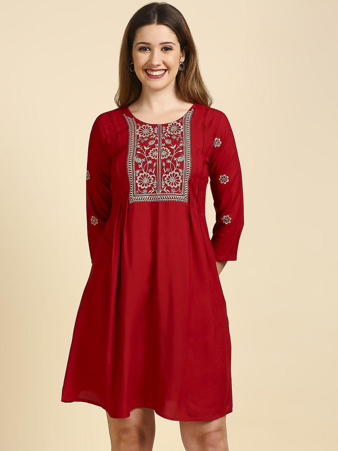 anubhutee maroon ethnic motifs a-line dress