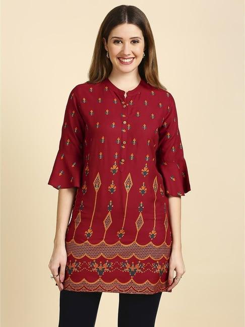 anubhutee maroon printed straight kurti