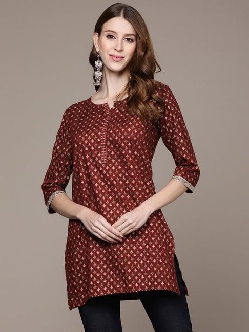 anubhutee maroon printed straight kurti