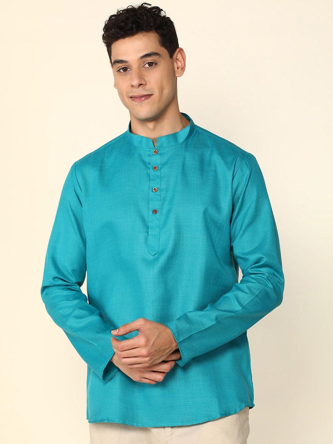 anubhutee men green & scuba blue chikankari kurta