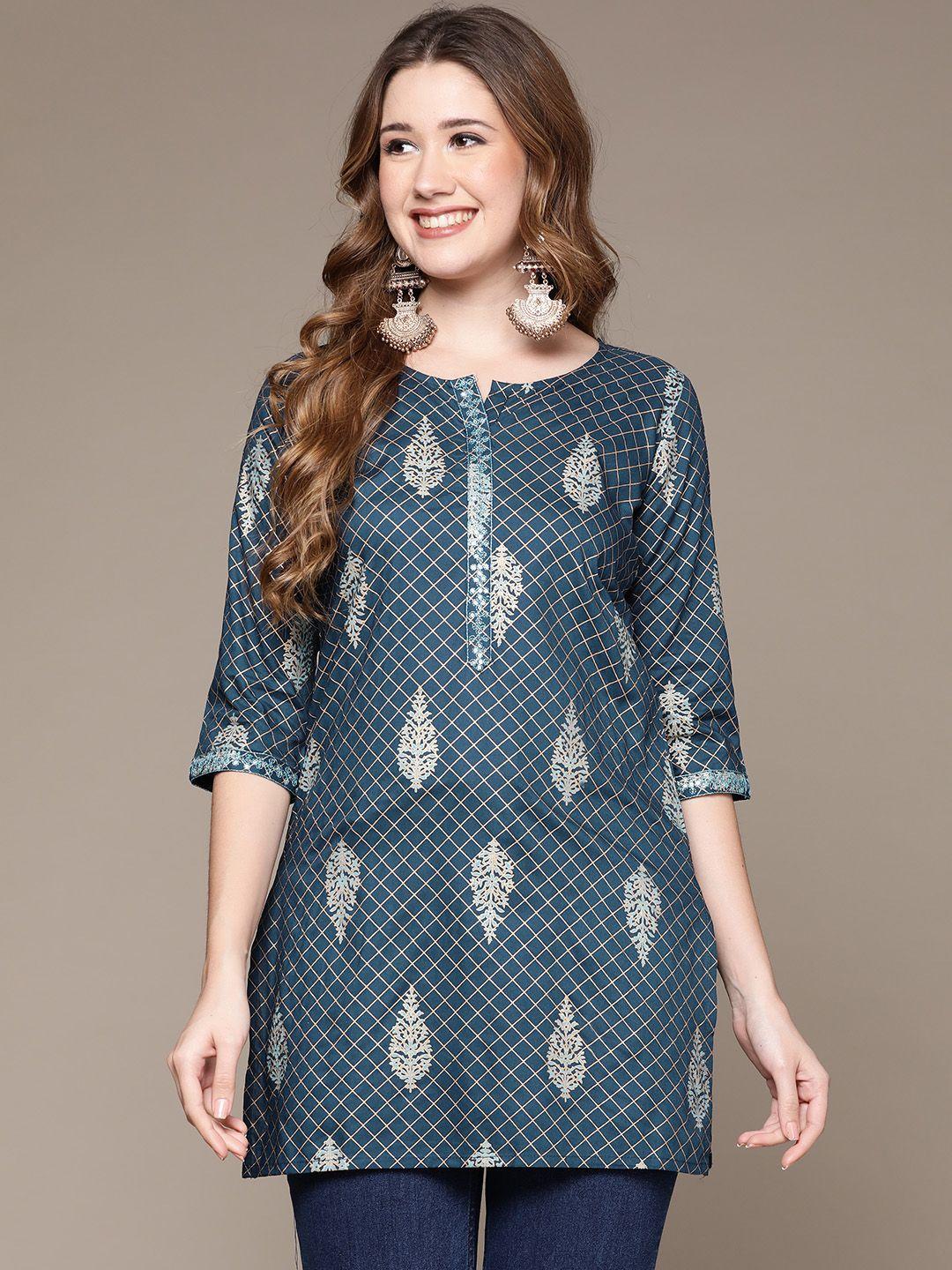 anubhutee navy blue ethnic motifs printed kurti